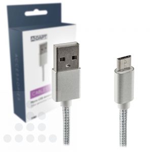 A-Dapt Micro USB laad- en datakabel zilver gevlochten kabel T180